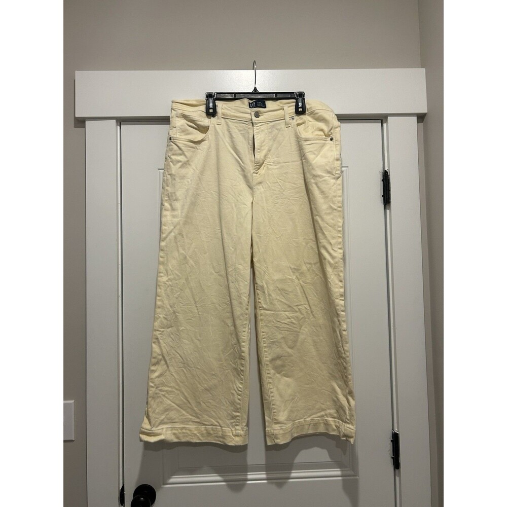 GAP High Rise Wide Leg Crop Pale Yellow Cotton Jeans 18/34 Nautical Preppy Beach
